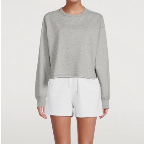 Reigning Champ Tops - Reigning Champ Light Gray Cropped Crewneck Sweatshirt